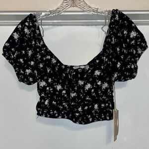 Sugarlips Black and White Floral Crop Top and Skirt